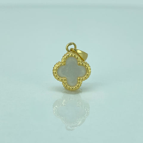 Dije Trebol Blanco Oro amarillo 1,5 Gr / 1,8 Cm *