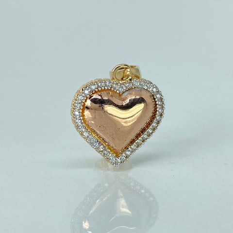 Dije Corazon Circones Blancos Oro amarillo y Oro rosa 18k 2,25 Gr / 2,5 Cm *