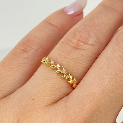 Anillo Espiga Circones Blancos Oro amarillo 18k / Talla 6 1/2 / 0,82 Gr
