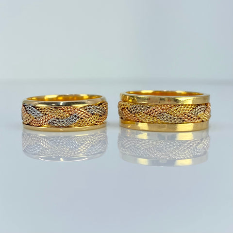 Anillo Argollas Trenzadas POR FABRICACIÓN Tres oros 18k / Talla 7 / 20 Gr *