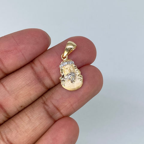 Dije Rostro Jesus Circones Blancos Oro amarillo y Oro blanco 1,93 Gr / 2,5 Cm †