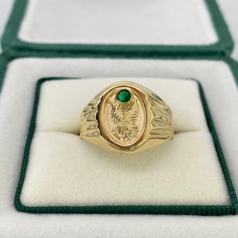 Anillo Aguila Circon Verde Oro amarillo 18k / Talla 8 3/4 / 2,60 Gr *