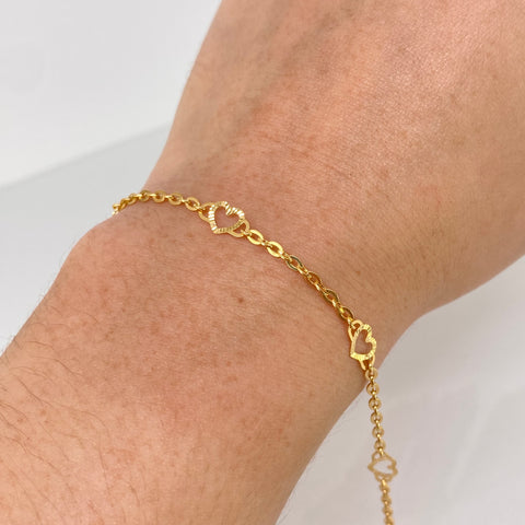 Pulso ● Aro Seguido Corazon Diamantado Oro amarillo 18k +3 / 2 Gr / 2,1 mm / 18 Cm *