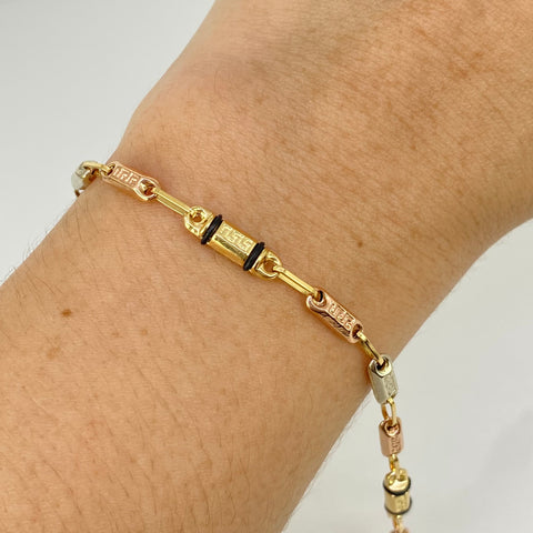 Pulso Rustico VS Cauchos Negros Tres oros 18k 4,32 Gr / 21 Cm  *