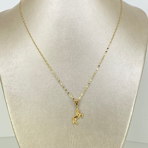 Set Cadena ● Flor Espejo Crispeta + Dije Caballo Oro amarillo 18k 1,5 Gr / 1,5 mm / 50 Cm *