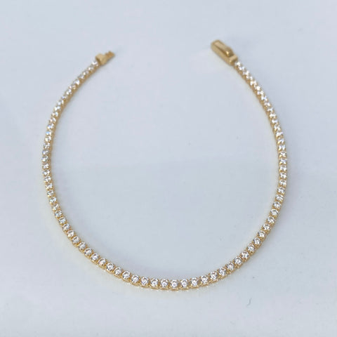 Pulso ● Mini Tennis Circones Blancos Oro amarillo 18k +4 / 2,7 Gr / 1,7 mm / 17,5 Cm *