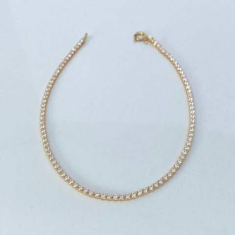 Pulso ● Mini Tennis Circones Blancos Oro amarillo 18k +4 / 1,9 Gr / 1,5 mm / 17,7 Cm