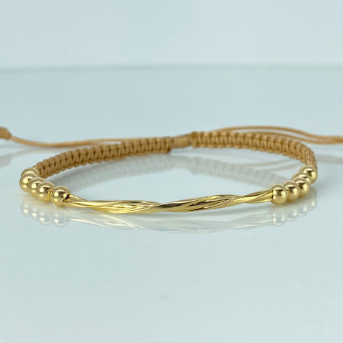 Pulsera tejida Herraje Entorchado / BL 10uni 4mm / Hilo Beige Oro amarillo 1,13 Gr †
