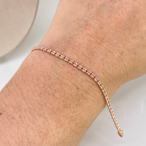 Pulso ● Punto Cuadrado Diamantado Oro blanco y Oro rosa 18k +3 / 3 Gr / 2,3 mm / 19,5 Cm *