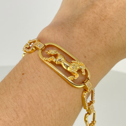 Pulso Herraduras Caballo Circones Blancos POR FABRICACIÓN Oro amarillo 18k 30 Gr / 10 mm / 19 Cm *
