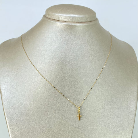 Set Cadena ● Crispeta + Dije Cruz Oro amarillo 18k 0,7 Gr / 1 mm / 50 Cm *