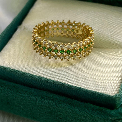 Anillo Argolla Circones Blancos Y Verdes Oro amarillo 18k / Talla 6 1/4 / 3,08 Gr *