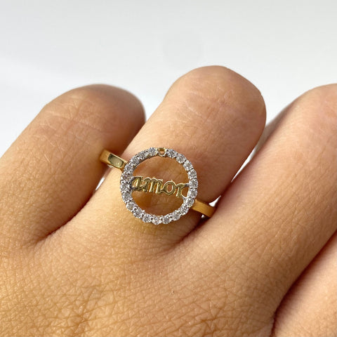 Anillo Amor Borde Circones Blancos Oro amarillo 18k / Talla 7 1/2 / 2,56 Gr