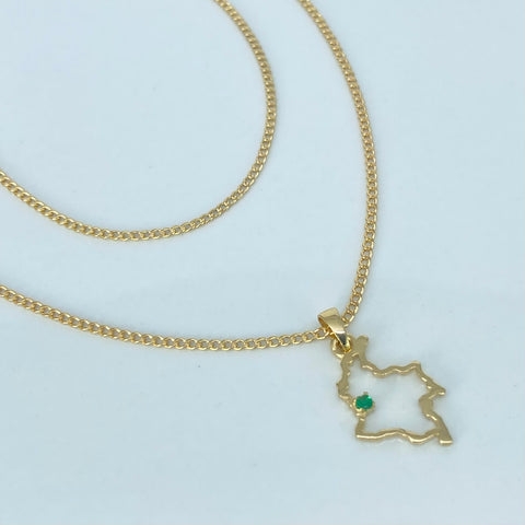 Set Cadena  Cubana + Dije Mapa Esmeralda Oro amarillo 18k 2,2 Gr / 1,6 mm / 50 Cm *