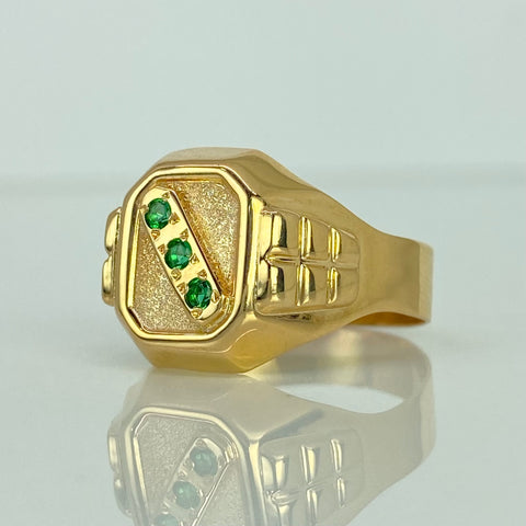 Anillo Sello 3 Circones Verdes Oro amarillo 18k / Talla 10 3/4 / 4,6 Gr †
