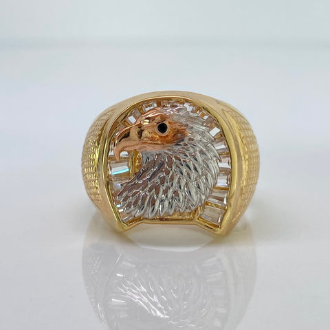 Anillo Aguila Circones Blancos Y Negros Tres oros 18k / Talla 10 3/4 / 7,75 Gr