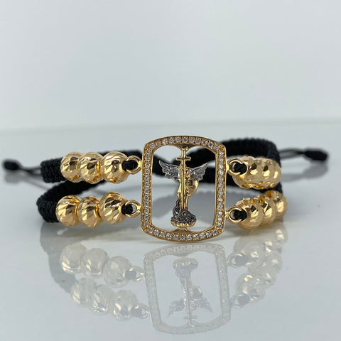 Pulsera tejida Herraje San Miguel Arcangel BD 6mm 12uni Hilo Negro Oro amarillo Oro Blanco 18k 3,65 Gr *