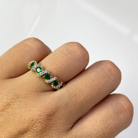 Anillo Espiral Circones Blancos Y Verdes Oro amarillo 18k / Talla 7 / 2,95 Gr