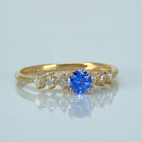 Anillo Solitario Churumbela Circones Blancos Azul Oro amarillo / Talla 6 / 1,6 Gr †