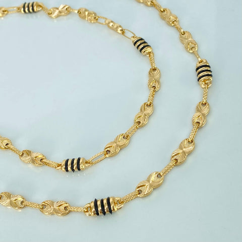 Cadena Rustica Eslabones Infinitos Diamantados Cauchos Negros Oro amarillo 12,45 Gr / 4,4 mm / 60 Cm *