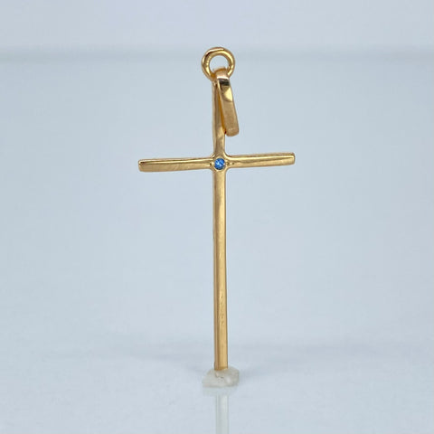 Dije Cruz Circon Celeste Oro amarillo 18k 0,8 Gr / 3,5 Cm *