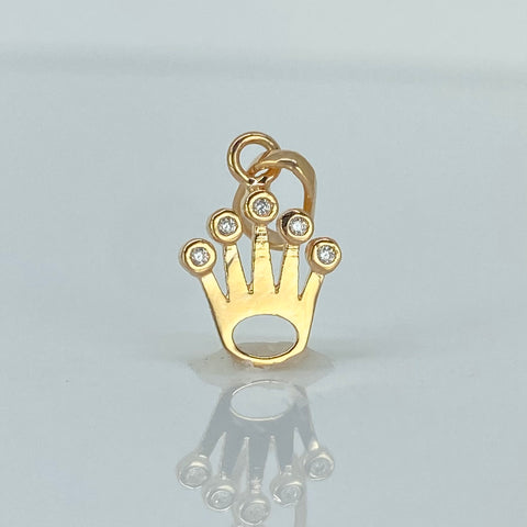 Dije Corona RX Circones Blancos Oro amarillo 18k 0,65 Gr / 2 Cm  *