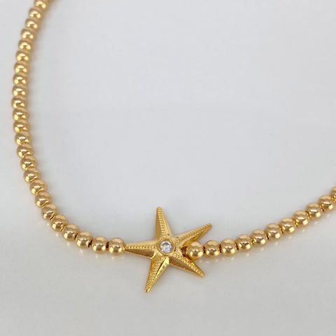 Pulso ● Bolas Lisas ESP Herraje Estrella Circon Oro amarillo 18k +3 / 2,5 Gr / 2,5 mm / 19 Cm