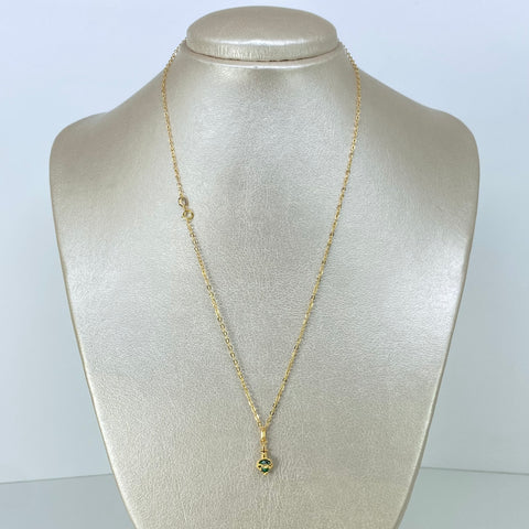 Set Cadena ● Rolon + Dije Sagrado Corazon Circon Verde Oro amarillo 18k 1,3 Gr / 1,5 mm / 50 Cm *