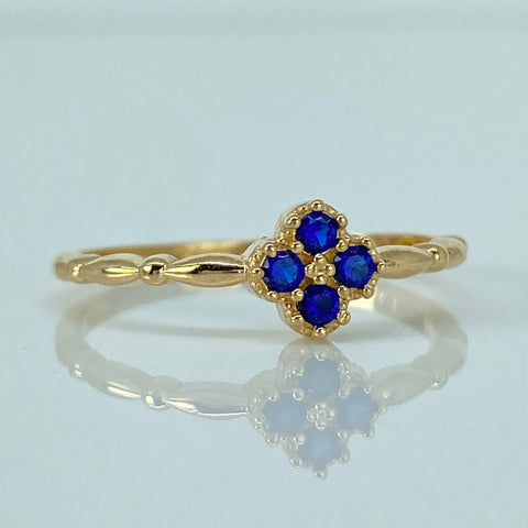 Anillo Trebol Circones Azules Oro amarillo / Talla 5 3/4 / 1,6 Gr †