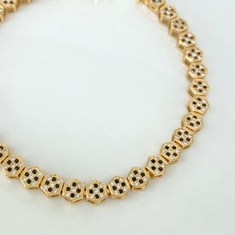 Pulso Tennis Circones Blancos Negros NAC ESP Oro amarillo 18k +1 / 15,66 Gr / 5,5 mm / 18,5 Cm †