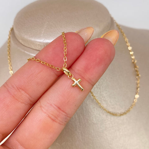 Set Cadena ● Aro Seguido + Dije Cruz Oro amarillo 18k 1 Gr / 1,5 mm / 45 Cm *