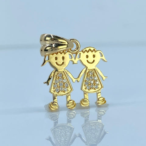 Dije Dos Niñas Con Circones POR FABRICACION Oro amarillo 18k 3,54 Gr *