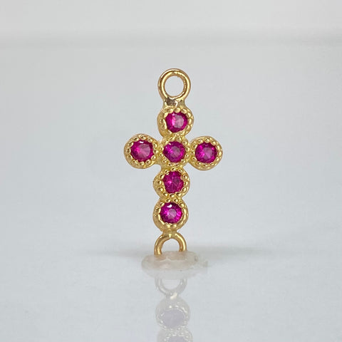 Herraje Cruz Circones Fucsias Oro amarillo 18k 0,95 Gr / 1,8 Cm †