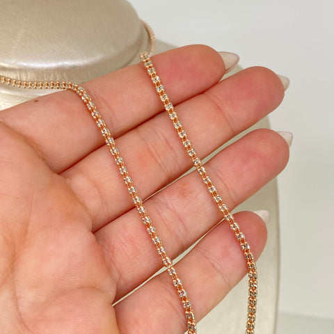 Cadena ● Punto Cuadrado Diamantado Oro blanco y Oro rosa 18k +3 / 10,45 Gr / 2,2 mm / 55 Cm †