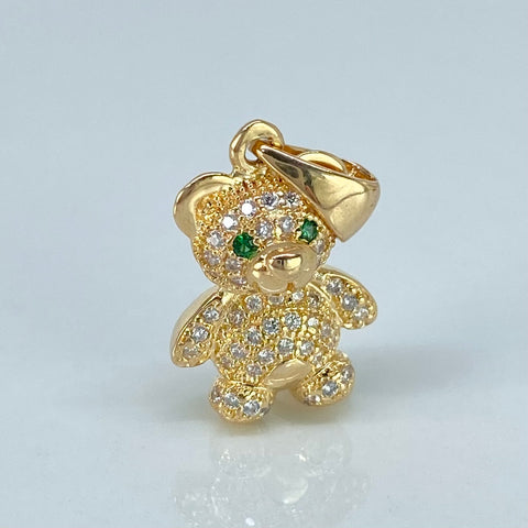 Dije Oso Circones Blancos Verdes Oro amarillo 3,25 Gr / 2,5 Cm