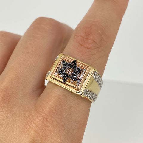 Anillo Estrella Circones Blancos Negros Oro amarillo y Oro rosa 18k / Talla 11 1/4 / 9,32 Gr *