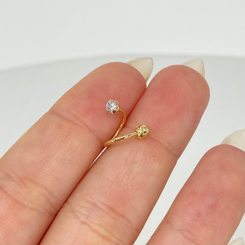 Piercing Aro Curvo Circon Blanco / Oro Amarillo 18k (Joya) / 0,5gr / 1.1cm / (Labio)