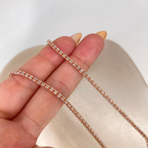 Cadena ● Punto Cuadrado Diamantado Oro blanco y Oro rosa 18k +3 / 18,46 Gr / 4,8 mm / 70 Cm *