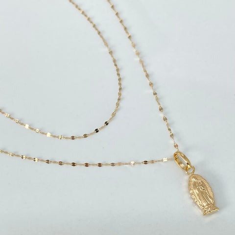 Set Cadena ● Crispeta + Dije Virgen Guadalupe Silueta Oro amarillo 18k 0,65 Gr / 1 mm / 45 Cm †