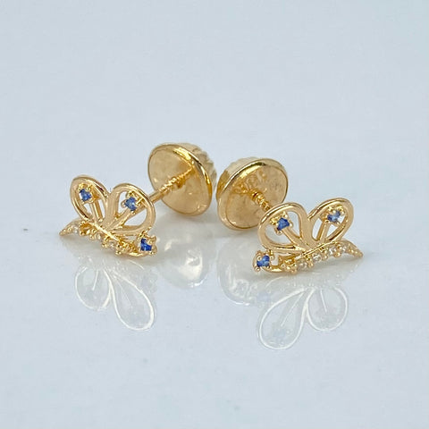 Topos Mariposa Circones Blancos Azules Oro amarillo 18k 0,66 Gr / 5,5 mm †