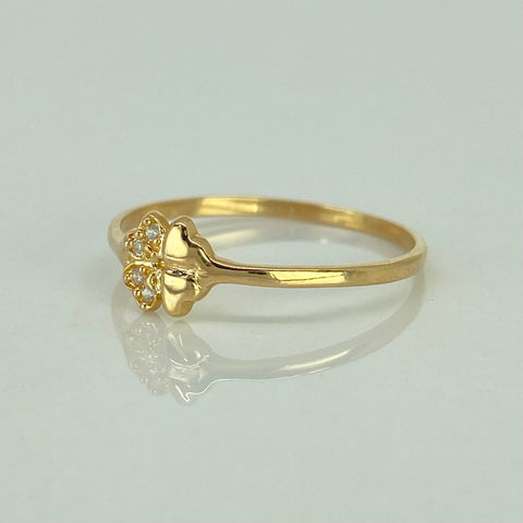 Anillo Trébol Circones Blancos Oro amarillo 18k / Talla 7 3/4 / 1,15 Gr †