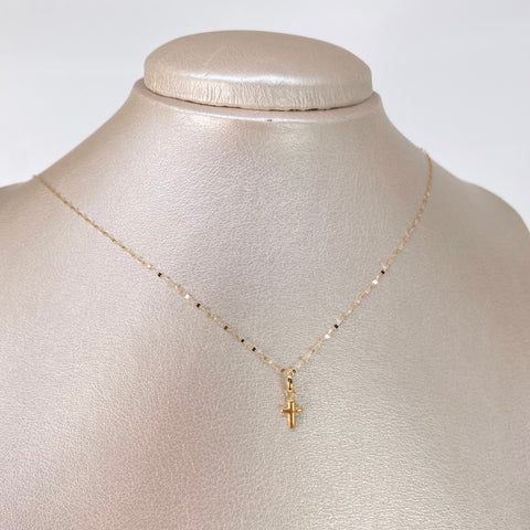 Set Cadena ● Crispeta + Dije Cruz Oro amarillo 18k 0,55 Gr / 1 mm / 50 Cm