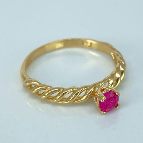 Anillo Solitario Circon Fuscia Oro amarillo / Talla 7 1/2 / 2,25 Gr