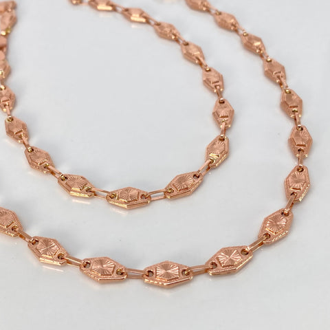 Cadena Rustica Eslabones Exagonos Diamantados Oro rosa 14,32 Gr / 6 mm / 60 Cm †