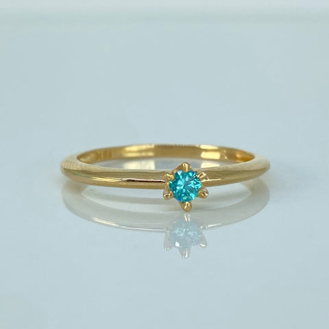 Anillo Solitario Circon Azul Oro amarillo / Talla 8 1/4 / 1,75 Gr †
