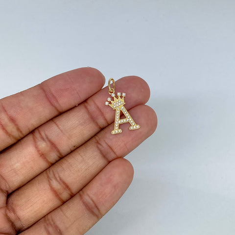 Dije Letra A Corona Circones Blancos Oro amarillo 1,95 Gr / 2,6 Cm *