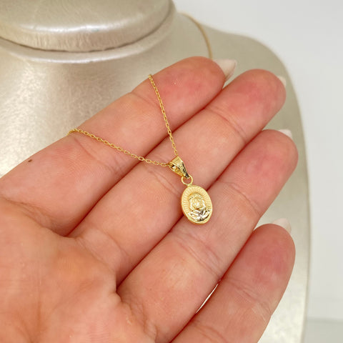 Set Cadena ● Aro Seguido + Dije Rostro Cristo Mini Oro amarillo 18k 1,54 Gr / 1 mm / 45 Cm *