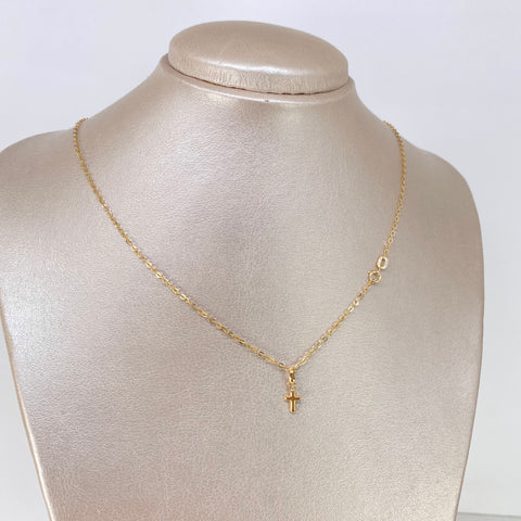 Set Cadena ● Aro Seguido + Dije Cruz Oro amarillo 18k 1 Gr / 1,5 mm / 45 Cm *