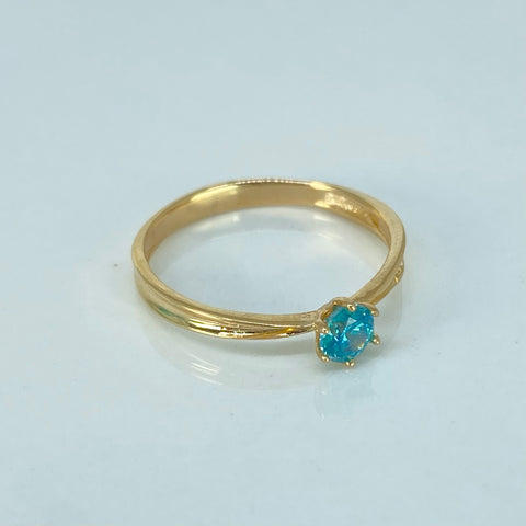 Anillo Solitario Circon Azul Oro amarillo / Talla 6 1/2 / 1,62 Gr †