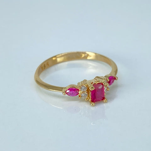 Anillo Solitario Circones Fucsias Blancos Oro amarillo / Talla 6 3/4 / 1,85 Gr